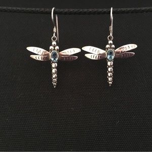 Hand crafted 925 Sterling Silver and Aquamarine Dragonfly Earrings